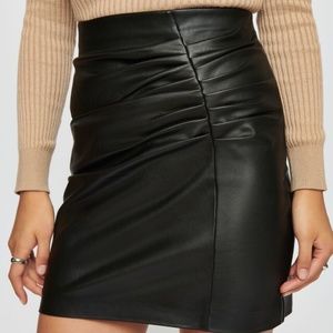Ruched Faux Leather Mini Skirt